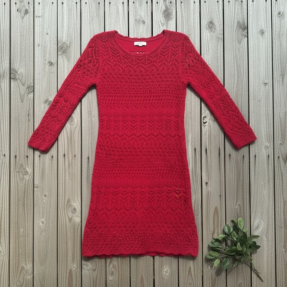 Cherokee Girls XL 14-16 Red Open Knit‎ Sweater Dress Tunic Long Sleeve